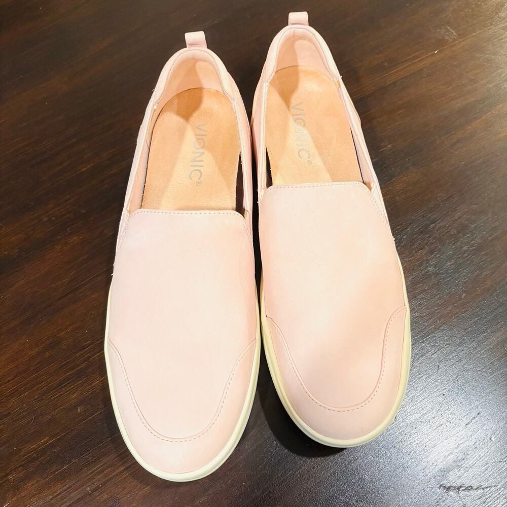 Vionic Penelope Pale Blush Pink Leather Slip On Orthotic Sneakers- size 8